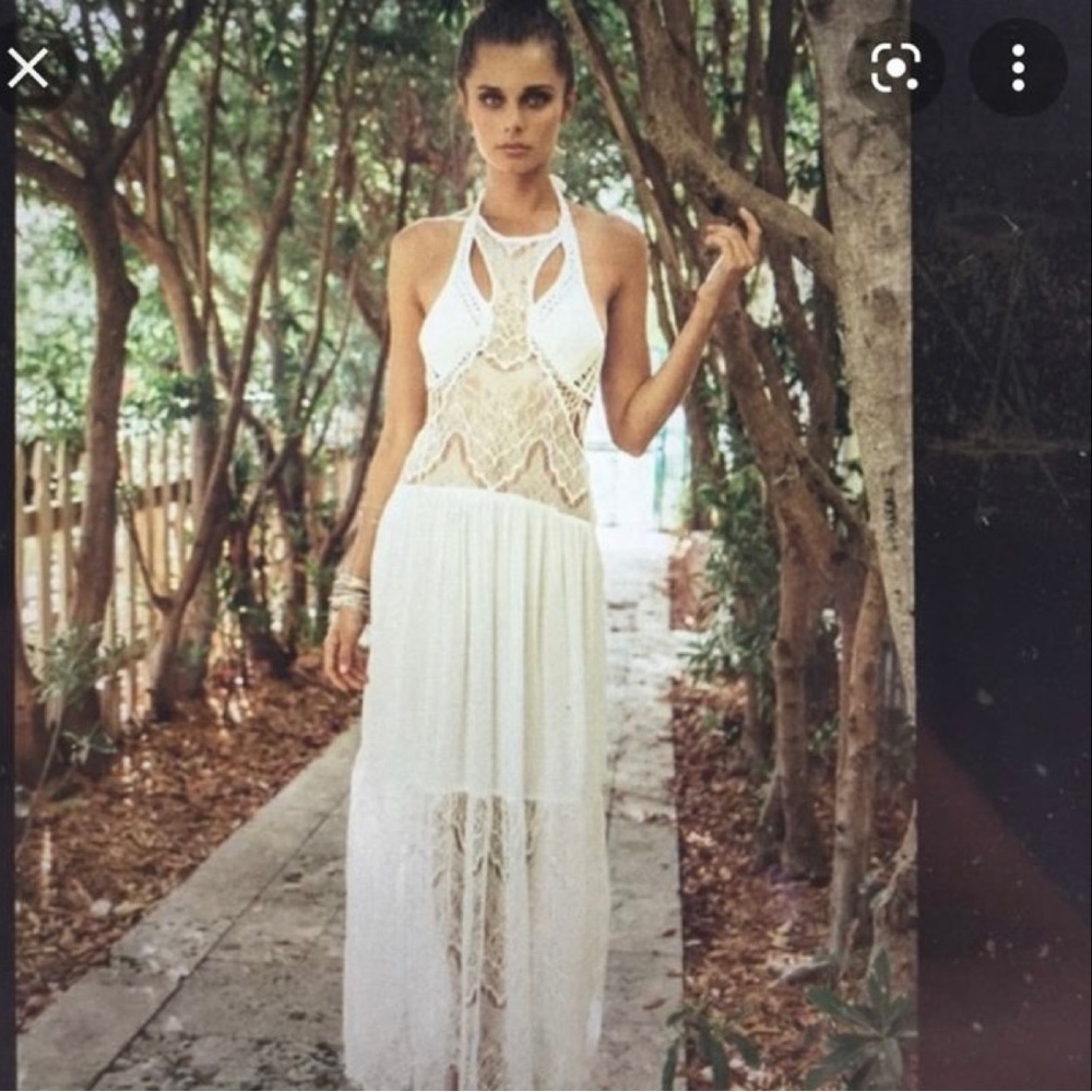 Indah White Lace Crochet Maxi Dress